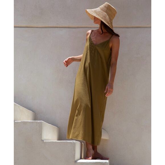 Jenni Kayne Dresses & Skirts - JENNI KAYNE Riviera Slip Dress Womens XXL Safari Green Raw Silk V-neck Maxi NEW